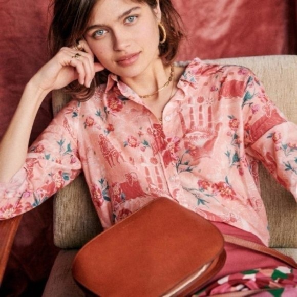 Sezane Tops - Sezane Top Pierro Silk Floral Zodiac Button-Up Printed Astrology Blush 34 GUC